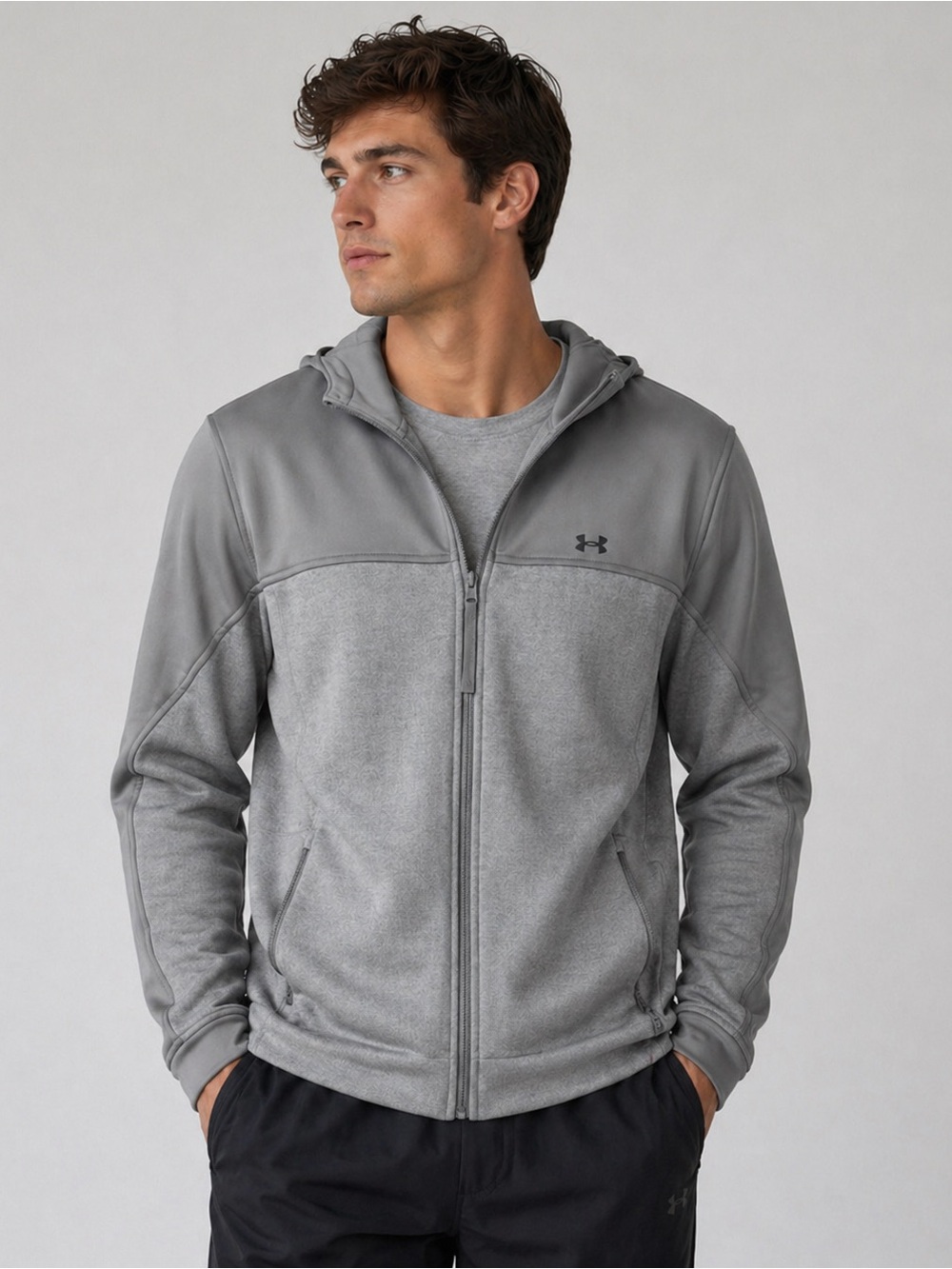 Under Armour Grey ColdGear Hooded Herringbone Jacket EUC